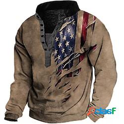 Per uomo Felpa Maglione Marrone Colletto Mao Stampe astratte