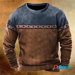 Per uomo Felpa Maglione Marrone Girocollo Color Block Stampe