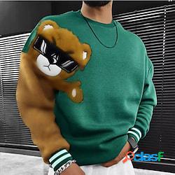 Per uomo Felpa Maglione Rosso Blu Reale Verde Girocollo Orso