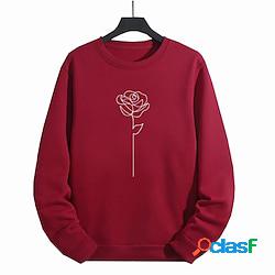 Per uomo Felpa Nero Rosso Girocollo Fiore decorativo Per