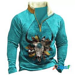 Per uomo Felpa con zip Maglione Blu mezza cerniera Animali