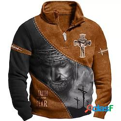 Per uomo Felpa con zip Maglione Marrone mezza cerniera Color