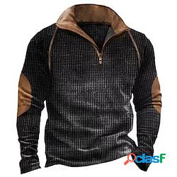 Per uomo Felpa con zip Maglione Marrone mezza cerniera Color