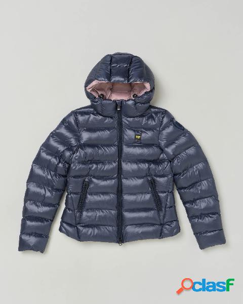 Piumino blu in nylon ripstop con cappuccio fisso 10-14 anni