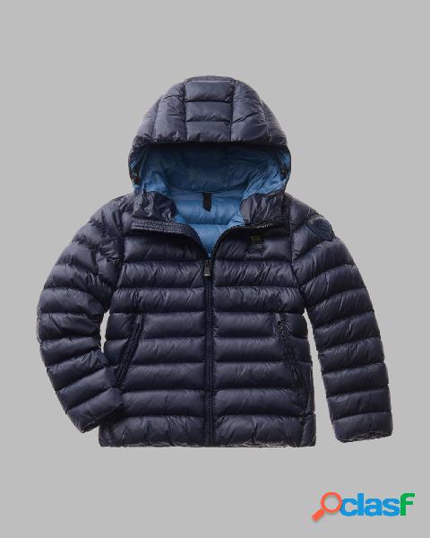 Piumino blu in nylon ripstop con cappuccio fisso 4-8 anni