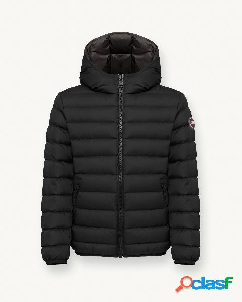 Piumino nero con cappuccio fisso in nylon opaco 8-10 anni