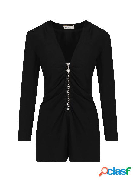 Playsuit A Maniche Lunghe In Sablé Saint Laurent