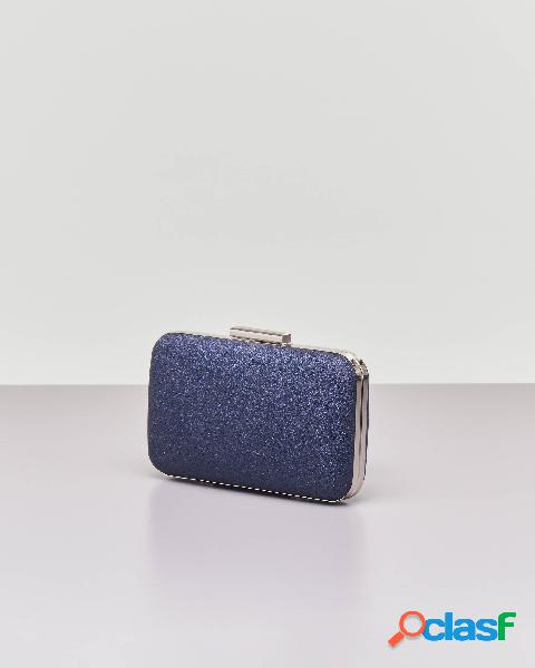 Pochette rigida in tessuto glitter blu con profili in