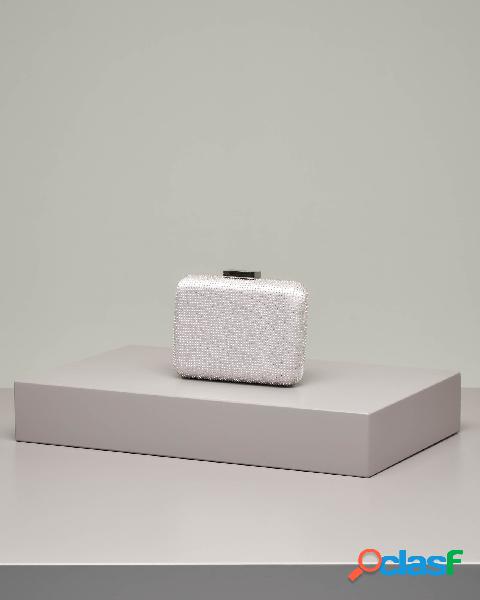 Pochette rigida quadrata color argento in raso con