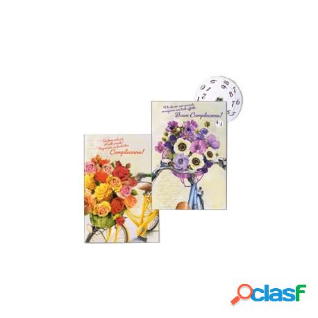 Scatola 12 Biglietti Compleanno Flowers Con Ruota Micart