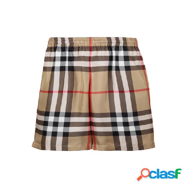 Shorts in seta con motivo vintage check