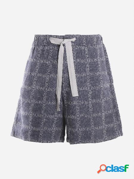 Shorts oversize in lino con stampa logo