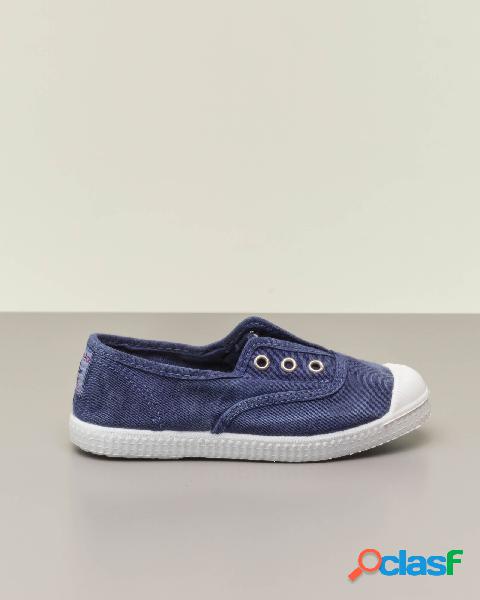 Sneakers blu senza lacci in canvas di cotone effetto stone