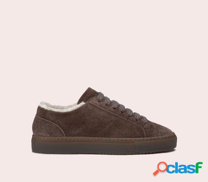 Sneakers in suede con fodera in montone marrone Marrone 39_D