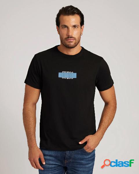 T-shirt nera mezza manica in cotone stretch con stampa logo