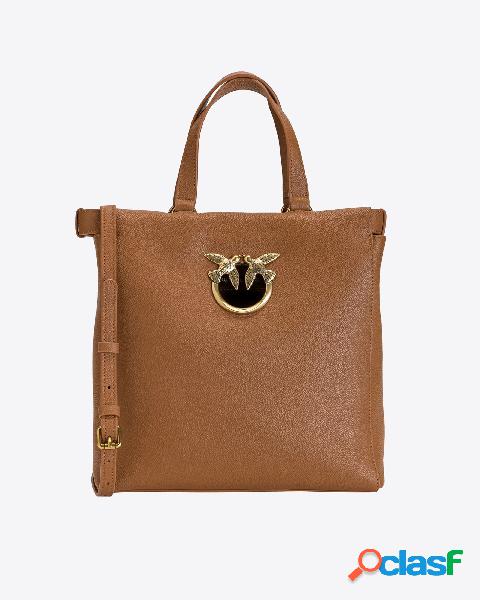 Tote bag color cuoio in pelle martellata con fibbia Love