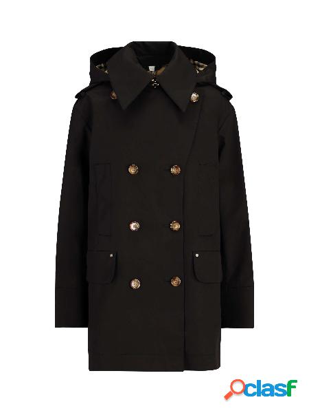 Trench coat in twill di cotone con cappuccio staccabile