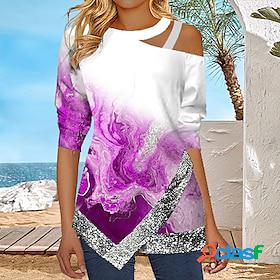 Womens Blouse Shirt Green Blue Pink Sequins Cut Out Graphic