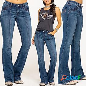 Womens Bootcut Jeans Distressed Jeans Bell Bottom Denim Blue