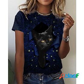 Women's Cat 3D Animal Daily Weekend 3D Cat Painting Short