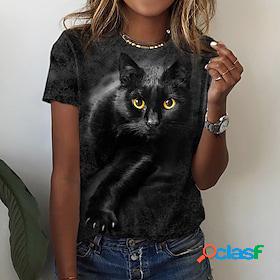 Women's Cat 3D Casual Weekend 3D Cat Painting Short Sleeve T