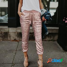 Womens Chinos Pants Trousers Silver Pink Fashion Sparkle