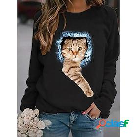 Women's Hoodie Sweatshirt Cute Casual Black White Grey Cat