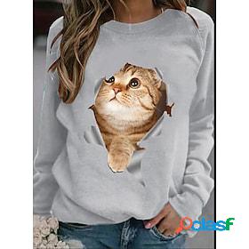 Womens Hoodie Sweatshirt Cute Party Sportswear Grey Cat