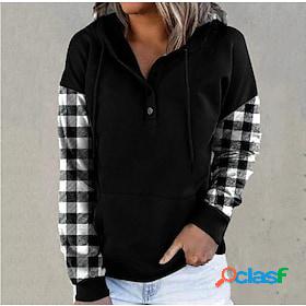 Womens Hoodie Sweatshirt Pullover Button Front Pocket Basic