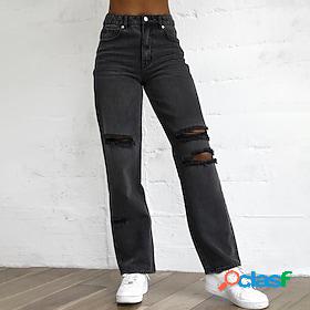 Womens Jeans Denim Black Fashion Trousers Medium Waist Wide