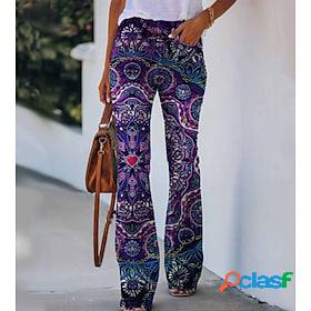 Womens Pants Trousers Bell Bottom PU Faux Denim Lake Blue
