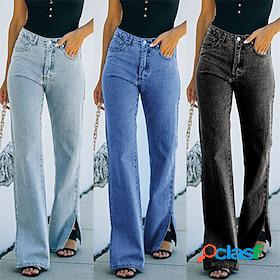 Womens Pants Trousers Jeans Split Straight Leg Classic