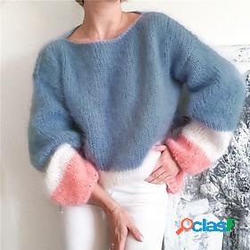 Women's Pullover Sweater Jumper Crochet Knit Knitted Crew