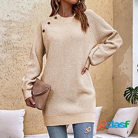 Womens Pullover Sweater Jumper Jumper Crochet Knit Button