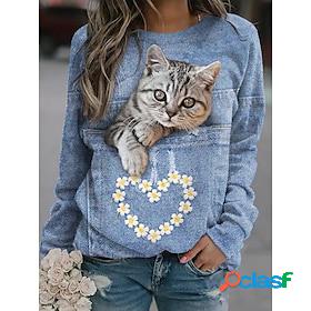 Women's Sweatshirt Pullover Basic Black White Yellow Cat