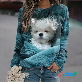 Womens Sweatshirt Pullover Basic Blue Dog Street Long Sleeve