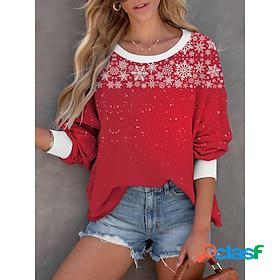 Womens Sweatshirt Pullover Basic Green Blue Red Snowflake