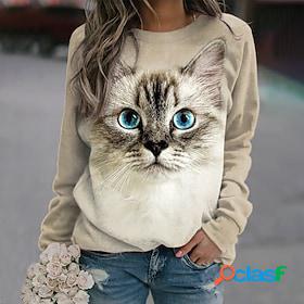 Womens Sweatshirt Pullover Basic Khaki Cat Street Long