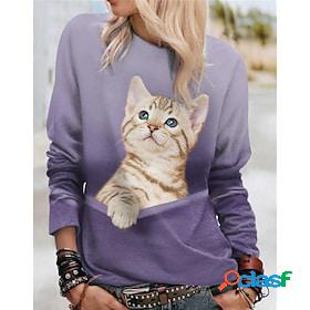 Womens Sweatshirt Pullover Basic Pink Blue Purple Cat Street