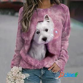 Womens Sweatshirt Pullover Basic Pink Blue Purple Dog Street