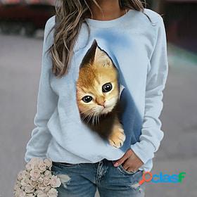 Womens Sweatshirt Pullover Basic Yellow Pink Blue Cat Street