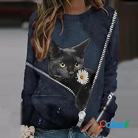 Womens Sweatshirt Pullover Print Active Streetwear Black