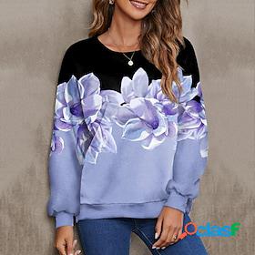 Womens Sweatshirt Pullover Print Active Streetwear Blue