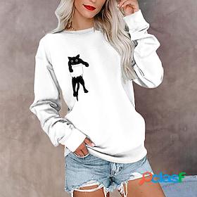 Womens Sweatshirt Pullover Print Active Streetwear White