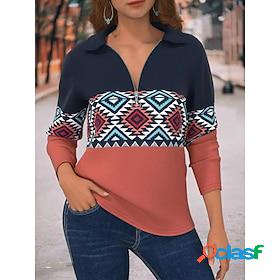 Womens Sweatshirt Zipper Vintage Ethnic Blue Graphic