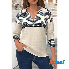 Womens Sweatshirt Zipper Vintage Ethnic Light Grey Graphic