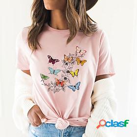 Womens T shirt Tee Basic Print Basic Butterfly Flower /