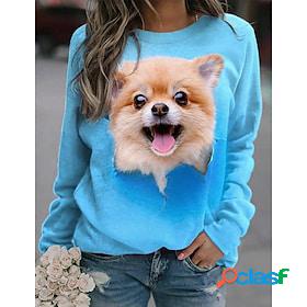 Womens T shirt Tee Blue Print Dog Daily Weekend Long Sleeve