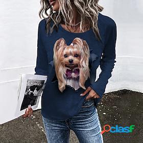 Women's T shirt Tee Blue Purple Brown Print Dog Daily