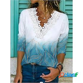 Womens T shirt Tee White Patchwork Lace Trims Leaf Casual